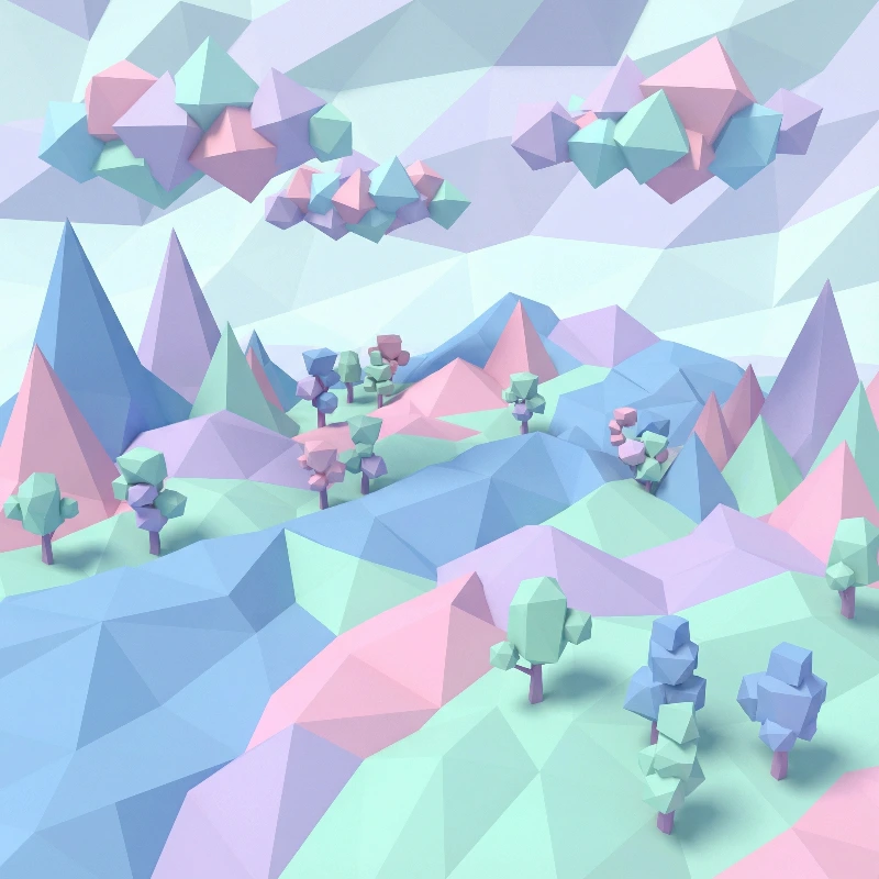 Nano Banana model generation of Pastel Low Poly 3D Landscape