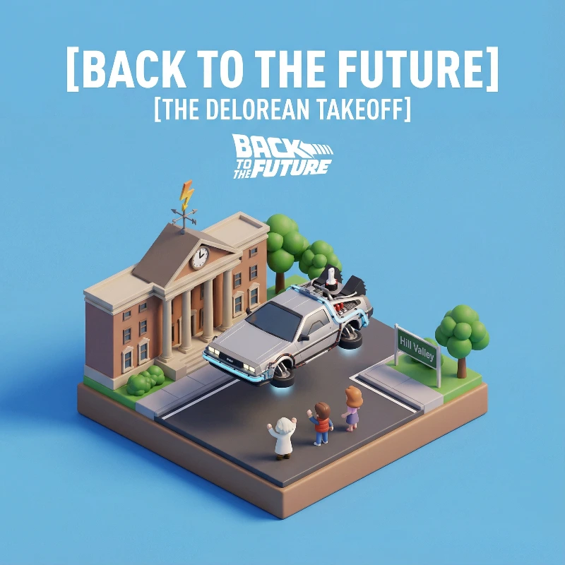 BTTF DeLorean Isometric Diorama, created using a Nano Banana Prompt