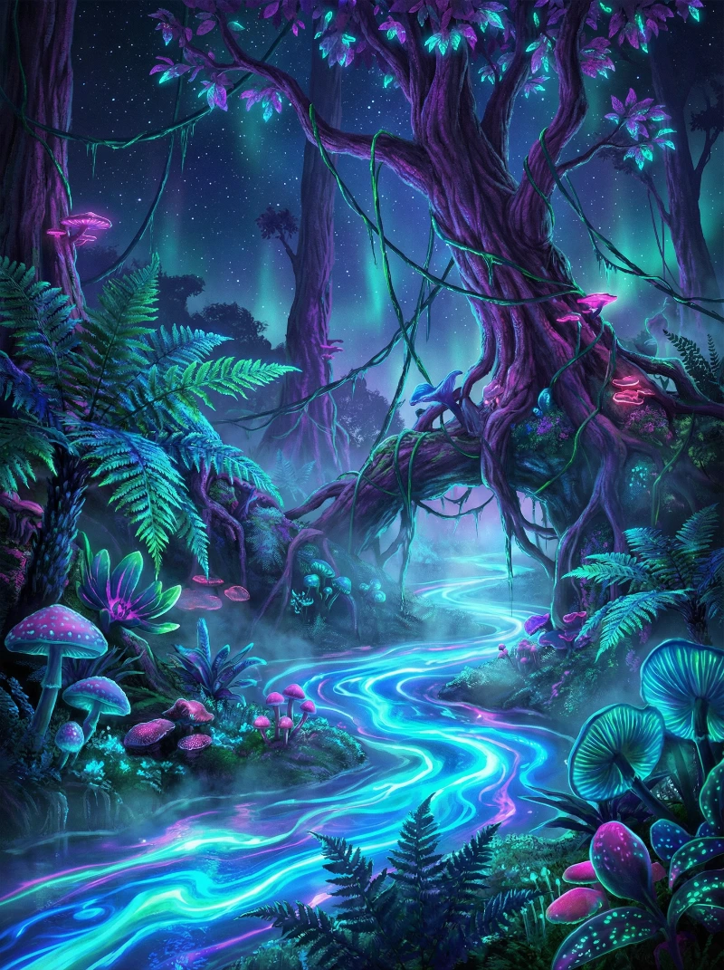 Nano Banana model generation of Neon Jungle Nightscape