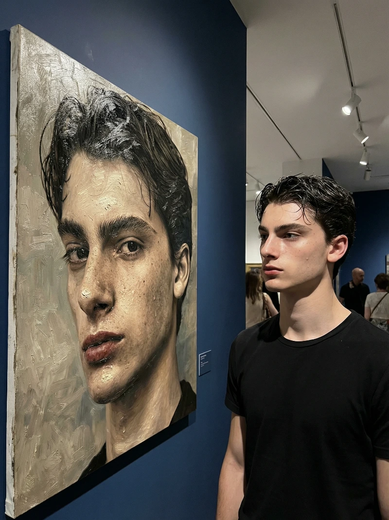 Nano Banana model generation of Cinematic Art Gallery Portrait