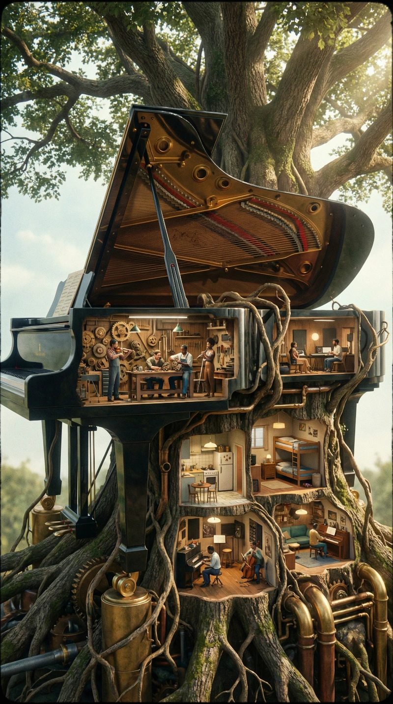 Nano Banana model generation of Cinematic Tree-Piano Fusion