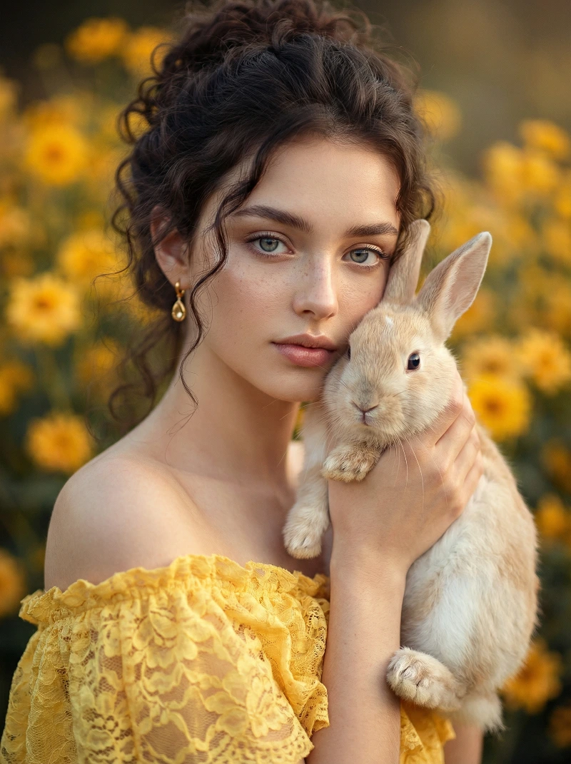 Ethereal Yellow Rabbit Portrait