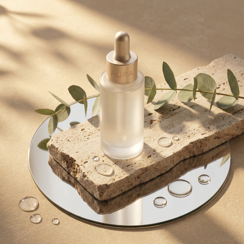 Premium Frosted Serum Bottle, created using a Nano Banana Prompt