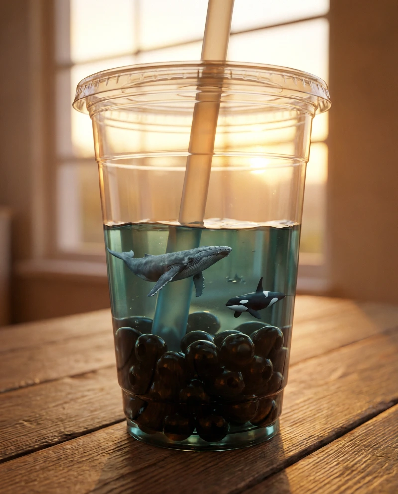 Whimsical Boba Ocean Closeup, created using a Nano Banana Prompt