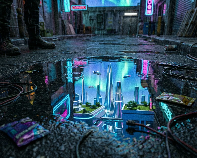 Cyberpunk Puddle Reflection