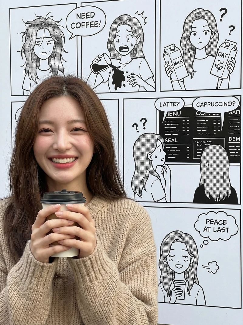 Coffee Journey: Real vs Comic, created using a Nano Banana Prompt