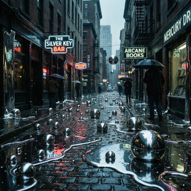 Nano Banana model generation of Silver Rain Neon Mood