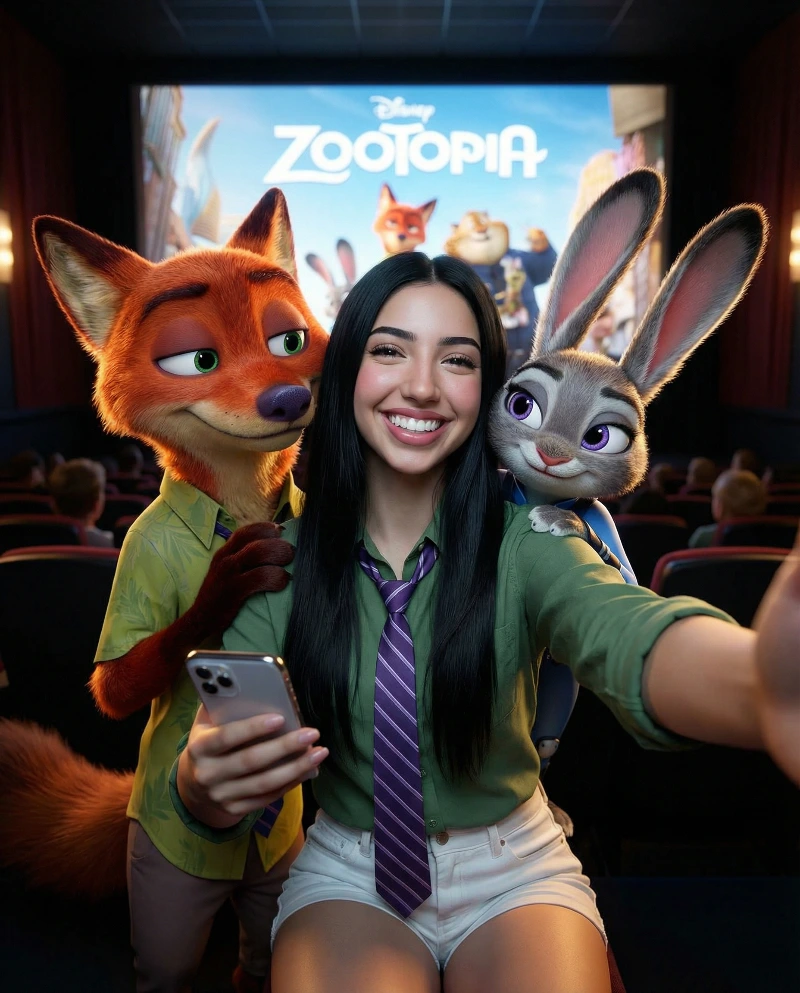 Zootopia Theater Selfie, created using a Nano Banana Prompt