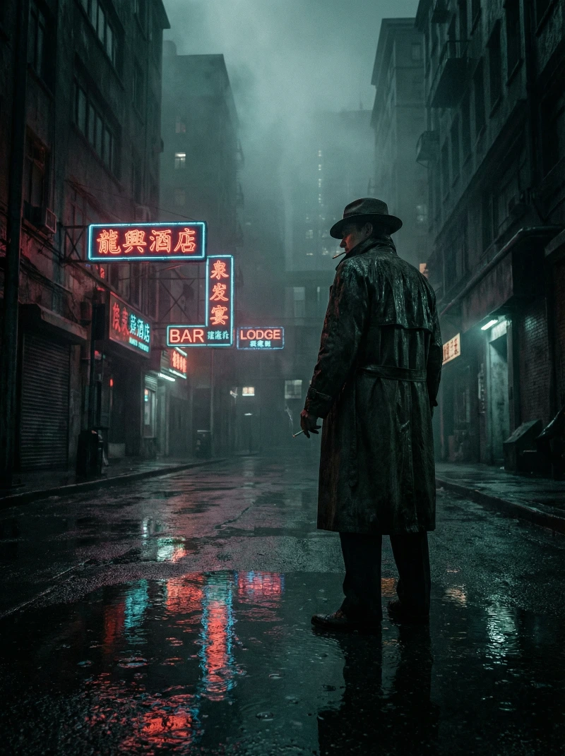 Rainy Noir Detective Scene