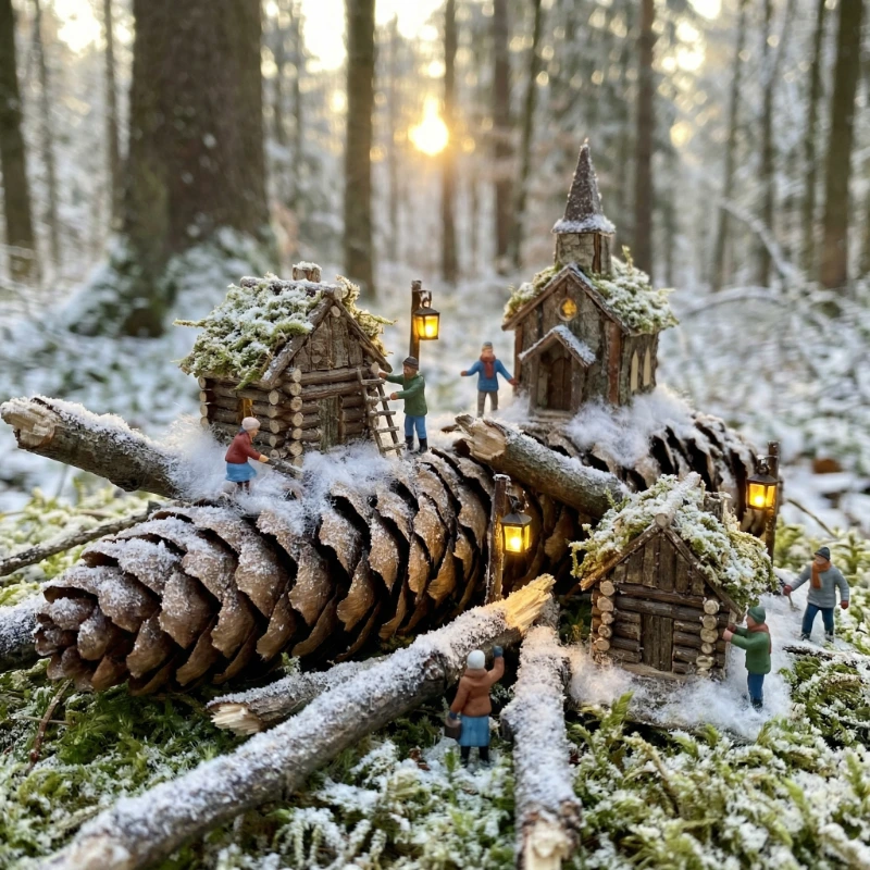 Nano Banana model generation of Mini Snow Village Diorama