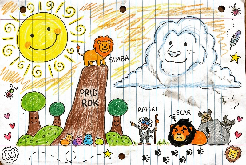 Nano Banana model generation of Kid-Style Lion King Sketch