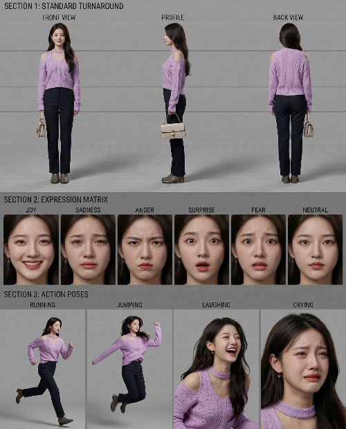 8K Cinematic Character Ref Sheet, created using a Nano Banana Prompt