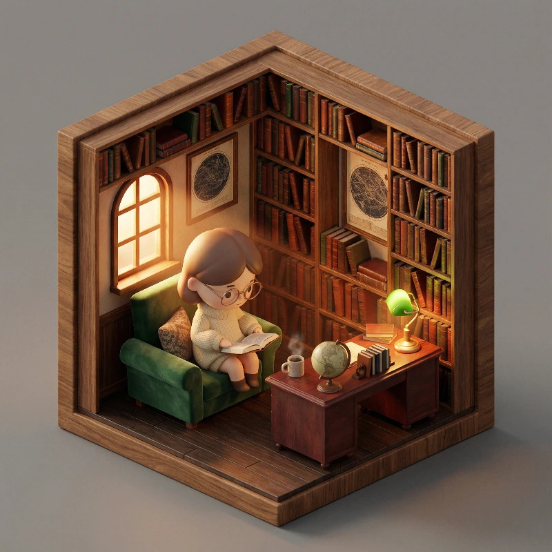 Nano Banana model generation of Cozy Isometric Chibi Study