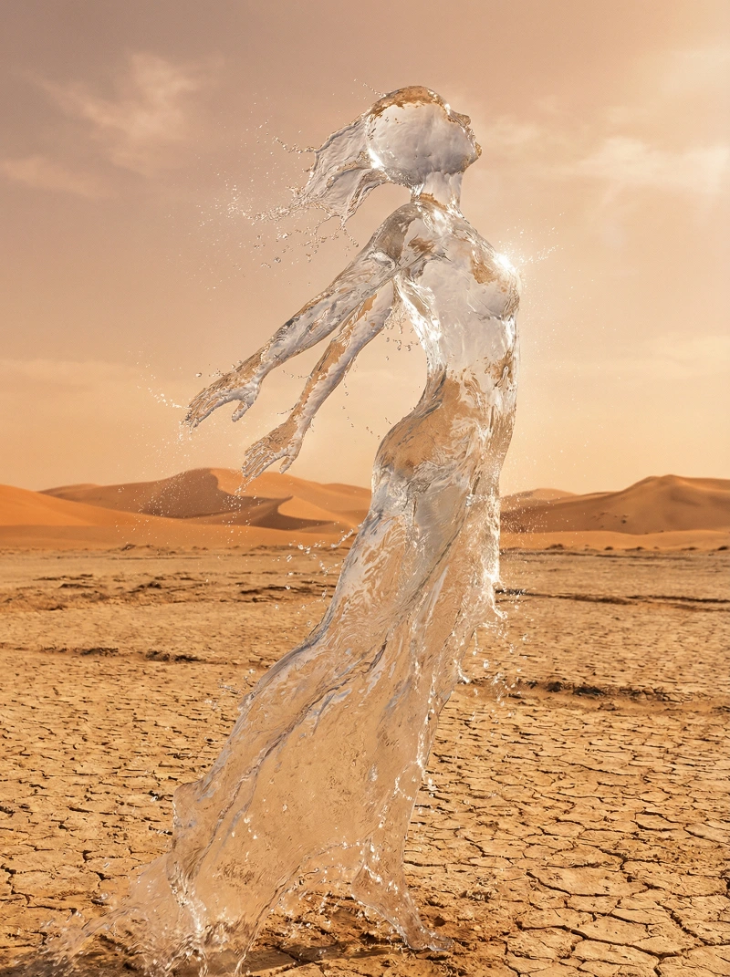 Waterform Desert Portrait, created using a Nano Banana Prompt