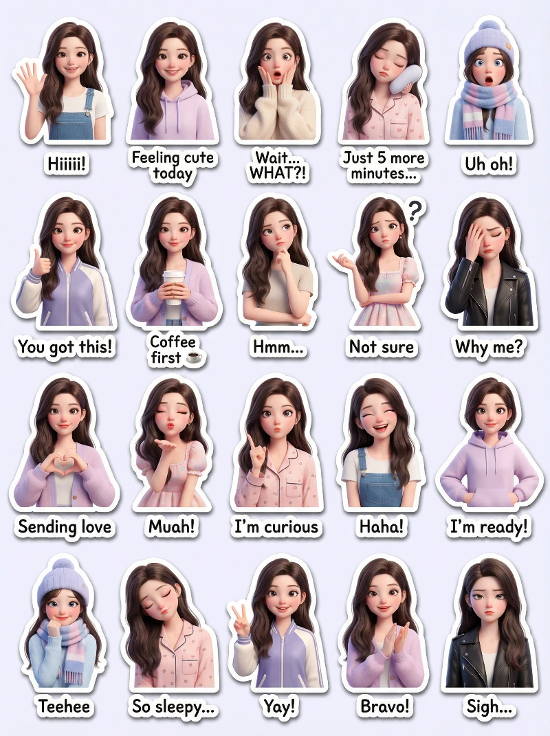 Nano Banana model generation of Cute 3D Doll Sticker Collage