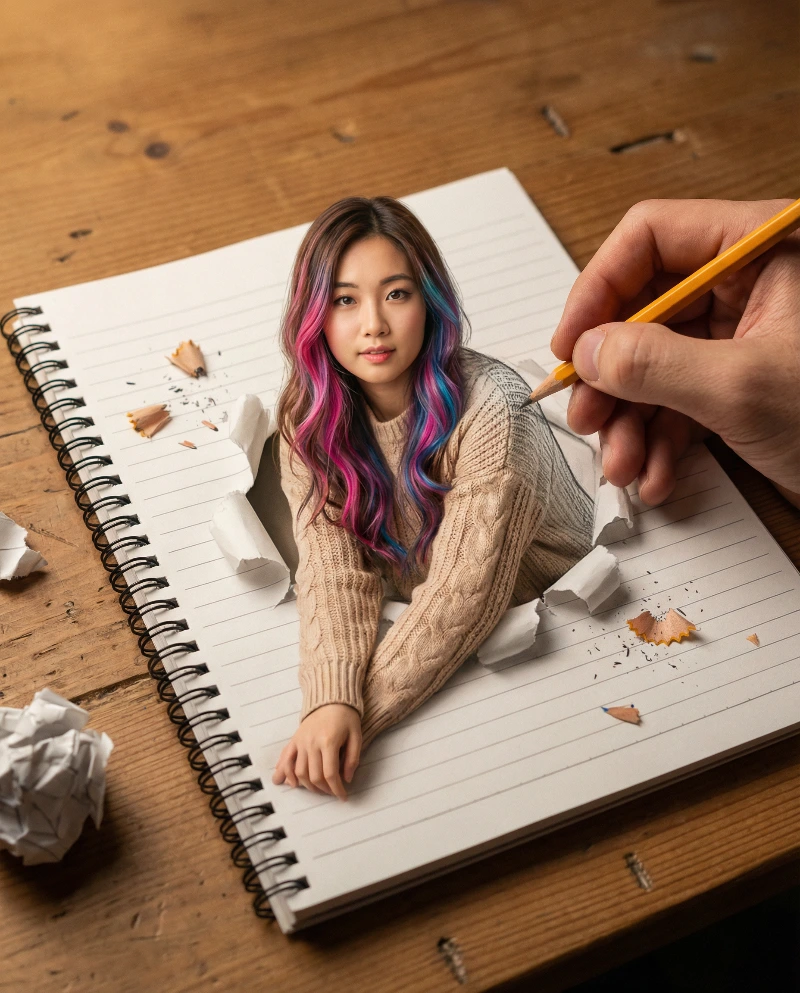 Nano Banana model generation of 3D Notebook Optical Art