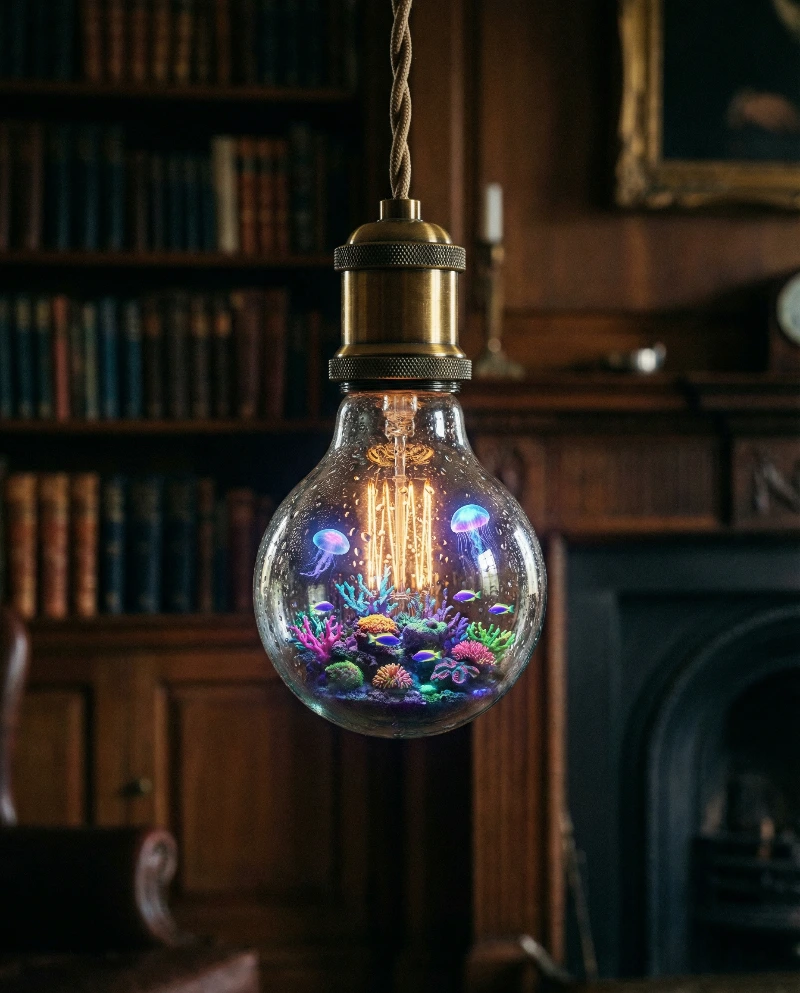 Nano Banana model generation of Vintage Bulb's Neon Reef