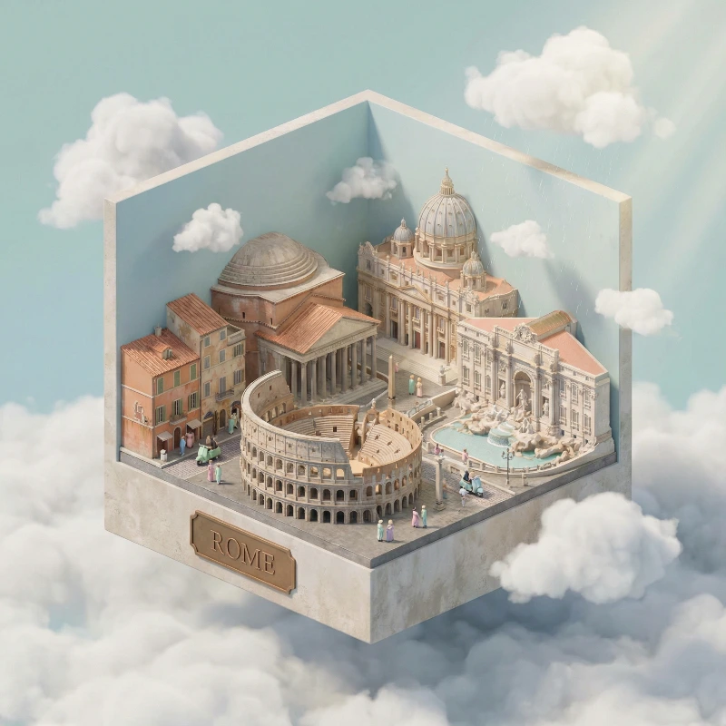 Pastel Rome Cube Diorama, created using a Nano Banana Prompt