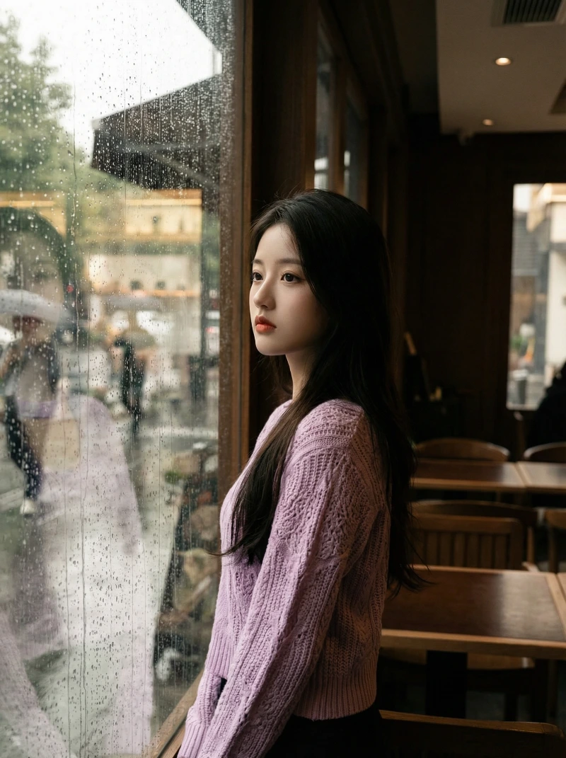 Rainy Café Fashion Portrait, created using a Nano Banana Prompt