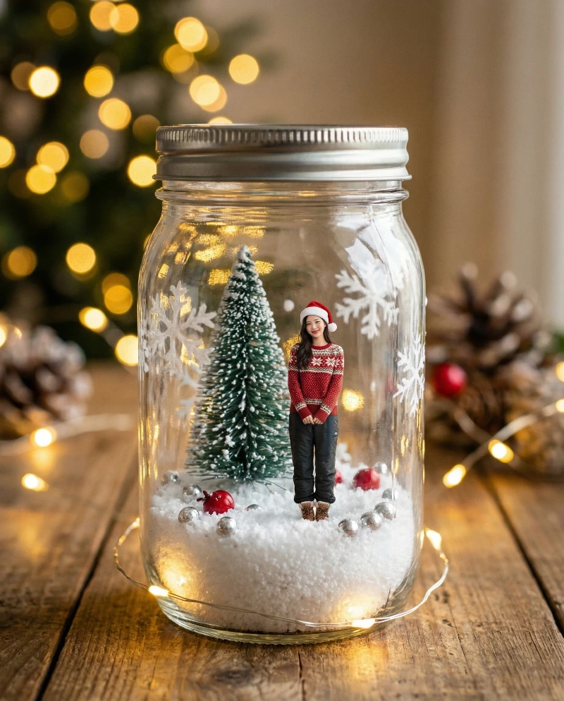 Realistic Tiny Xmas Snow Globe, created using a Nano Banana Prompt