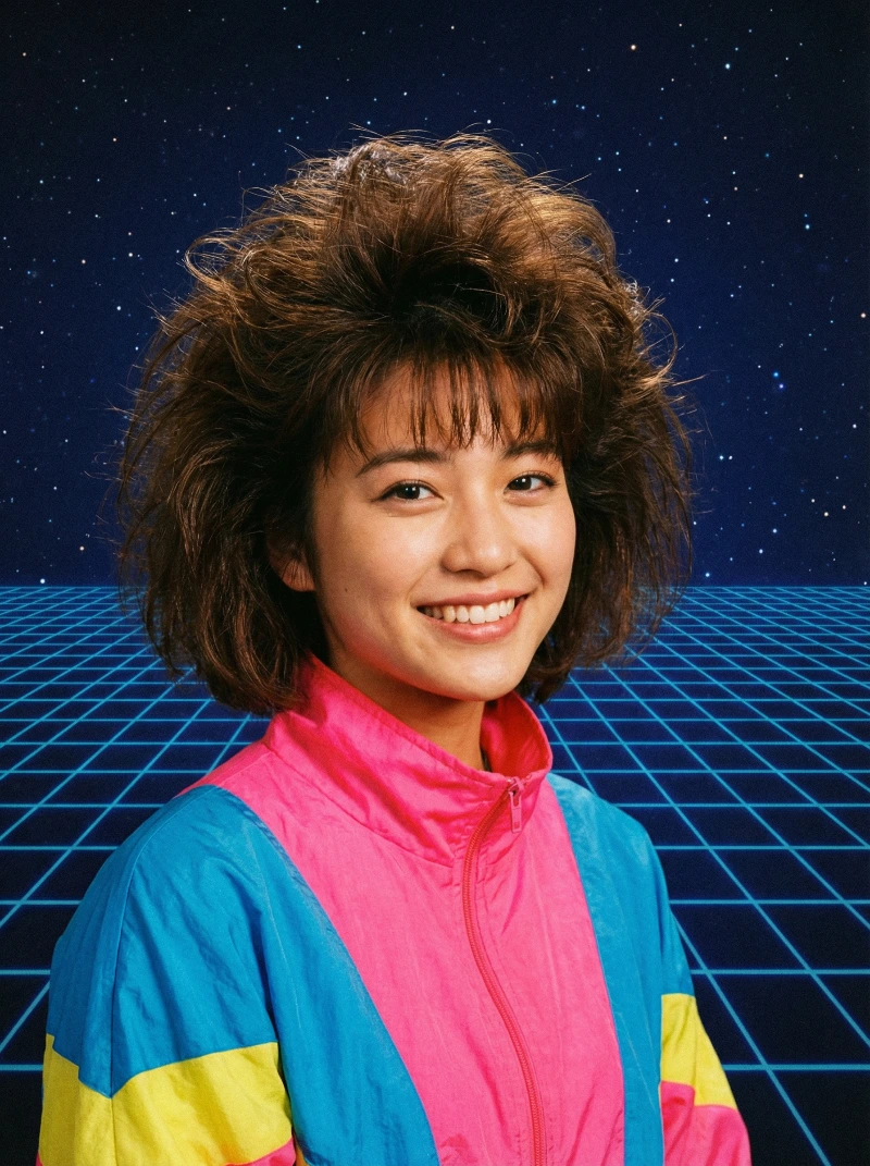 Nano Banana model generation of 80s Neon Studio Portrait