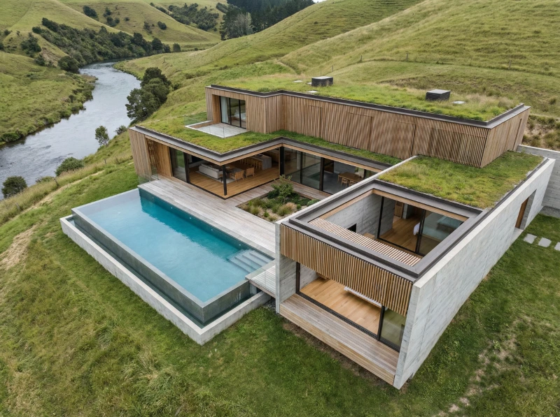 Nano Banana model generation of Kuma Modernist Mansion View