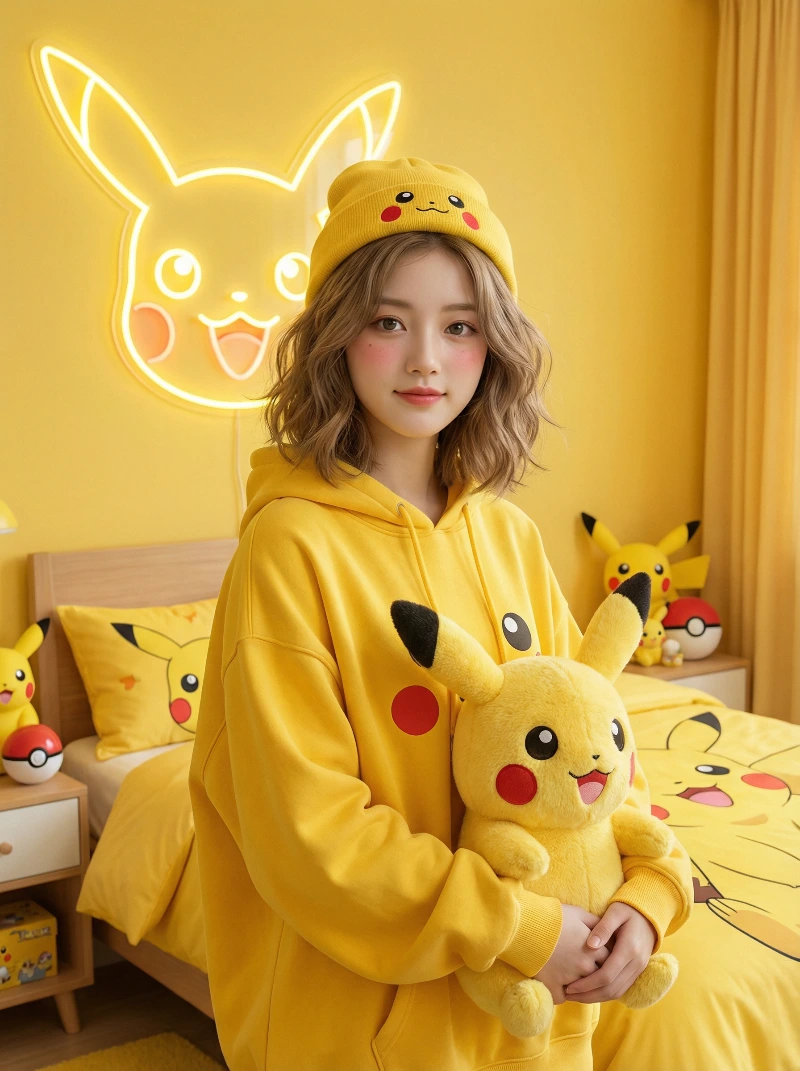 Nano Banana model generation of Cheerful Pikachu Bedroom Port