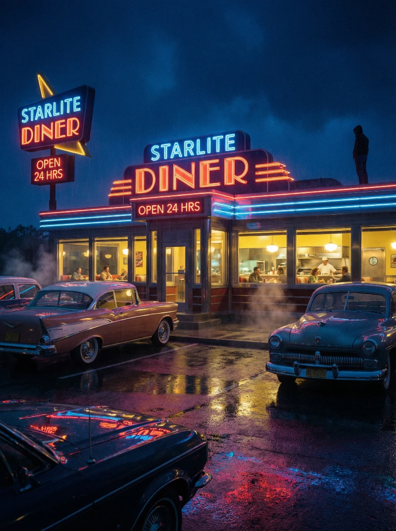 Nocturnal 50s Diner Glow, created using a Nano Banana Prompt