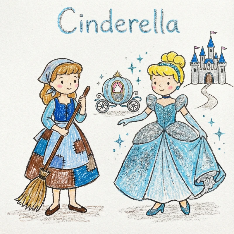 Nano Banana model generation of Cute Cinderella Glitter Art