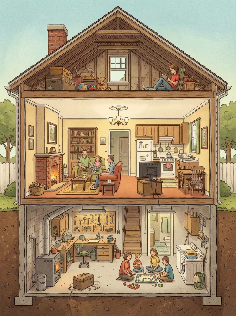 Nano Banana model generation of Suburban Dollhouse Cutaway