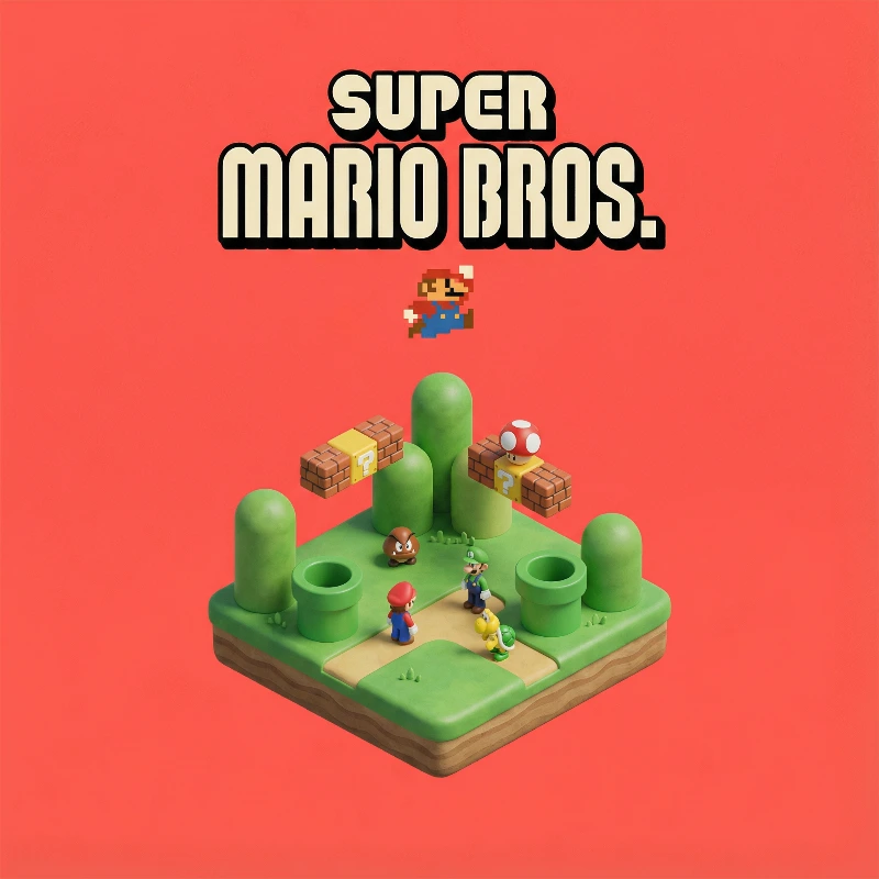 Nano Banana model generation of Isometric Mushroom Kingdom Miniature