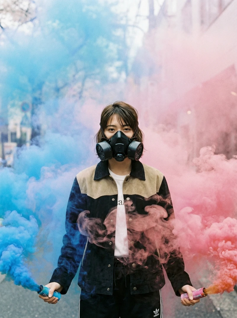 Color Smoke Street Portrait, created using a Nano Banana Prompt
