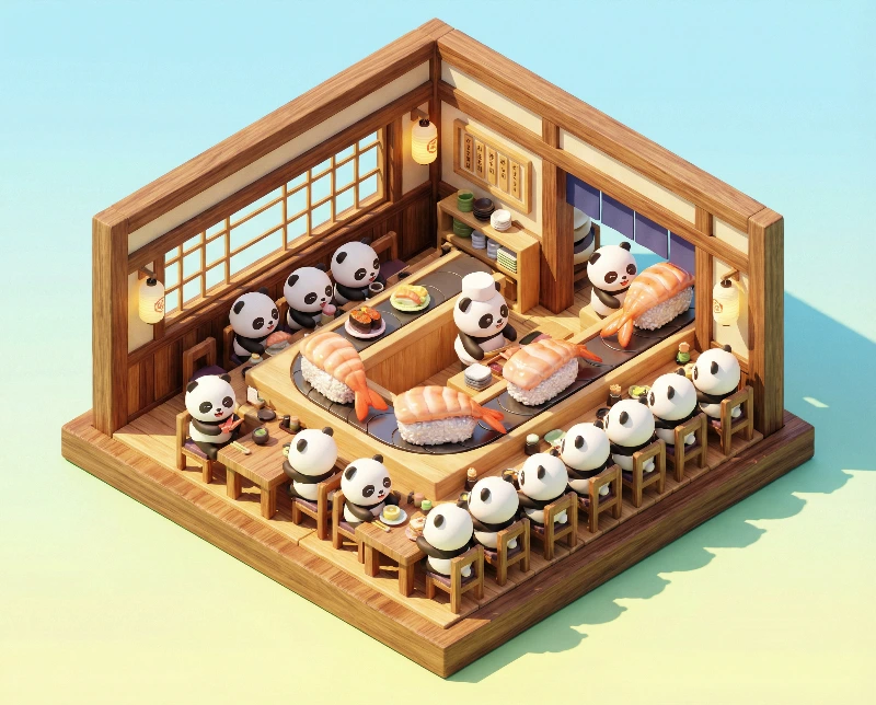 Cute Panda Sushi Diorama, created using a Nano Banana Prompt