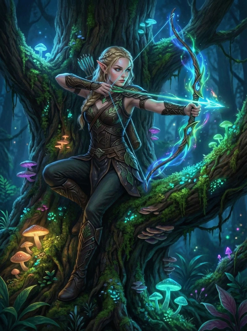 Bioluminescent Elven Archer, created using a Nano Banana Prompt