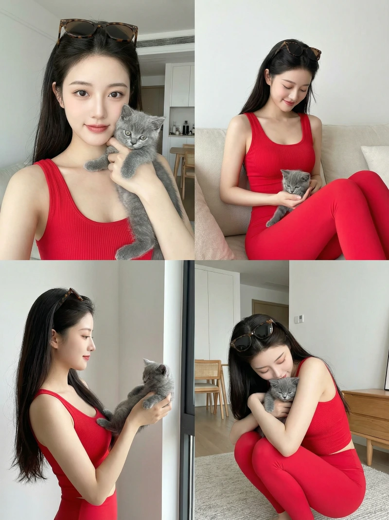 Casual Red & Kitten Collage, created using a Nano Banana Prompt