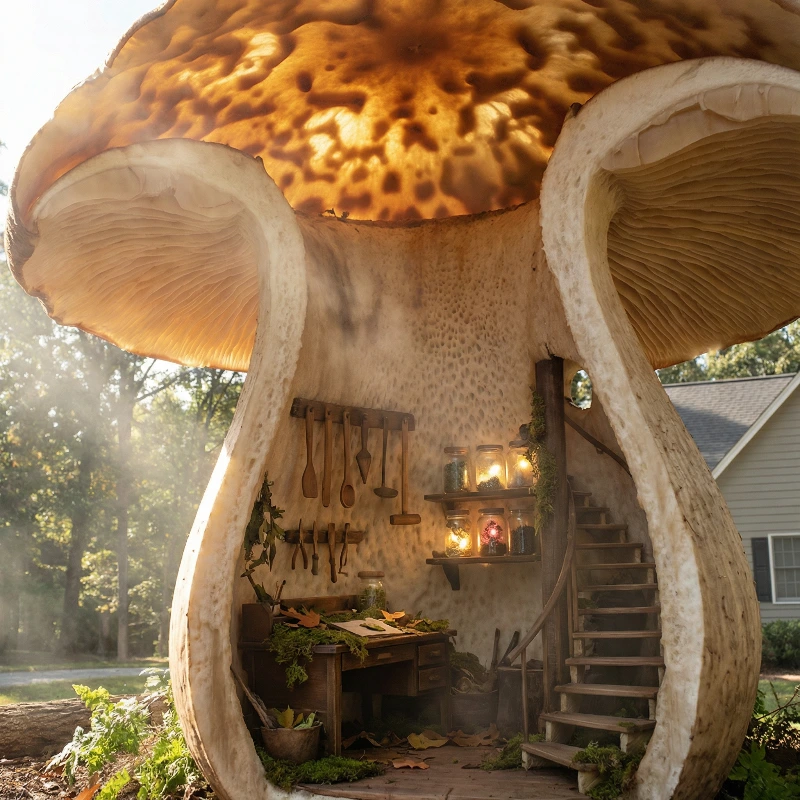 Nano Banana model generation of Enchanted Mushroom Workshop