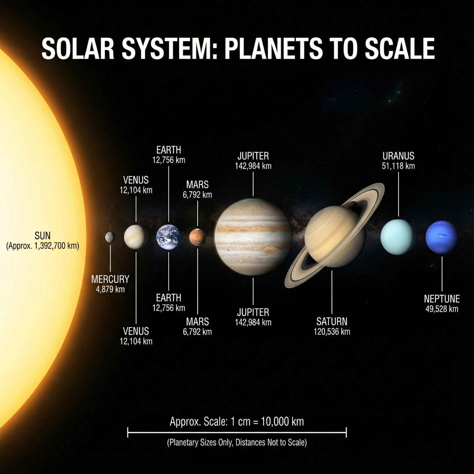 Scaled Solar System Infographic