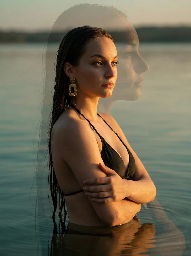 Nano Banana model generation of Subtle Sunset Lake Portrait