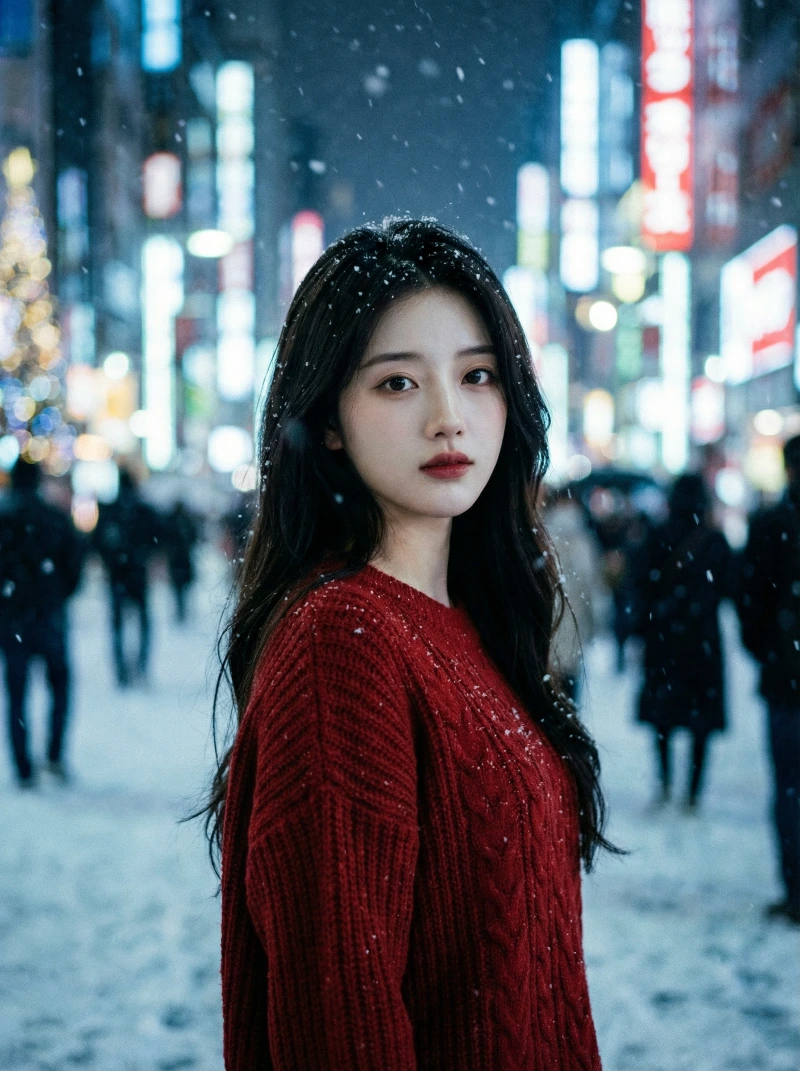 Moody Red Snow Night