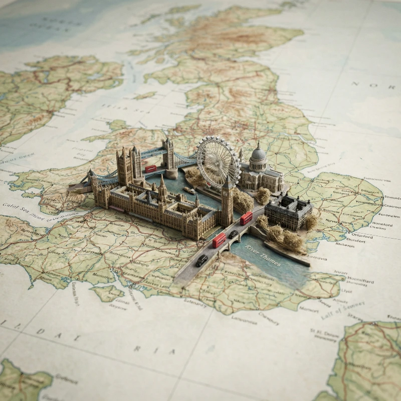 Nano Banana model generation of UK Map & London Diorama