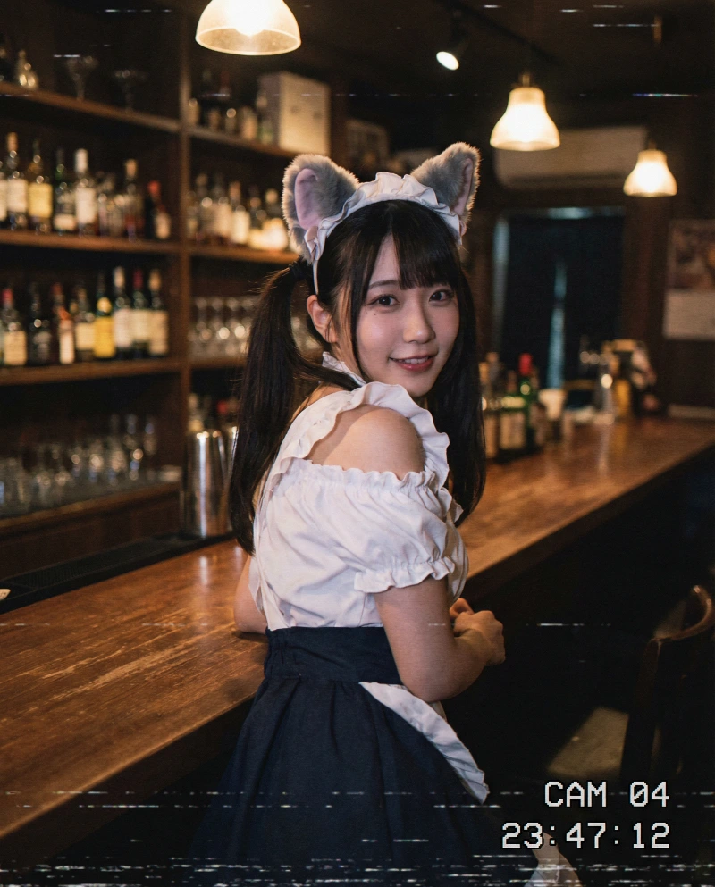 Nano Banana model generation of Playful Maid Night Glance