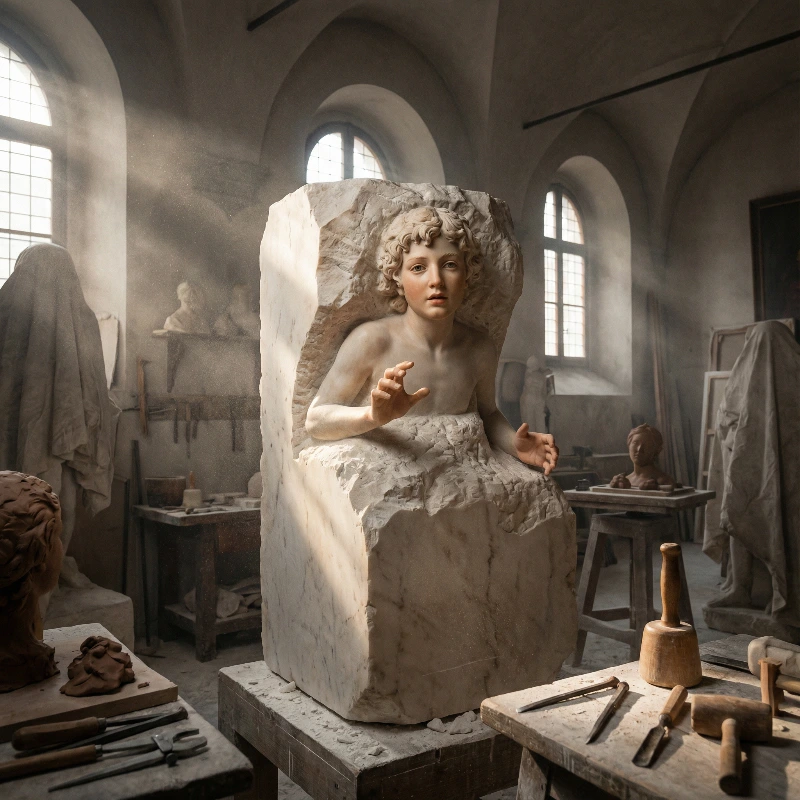 Pygmalion's Awakening Sculpture, created using a Nano Banana Prompt