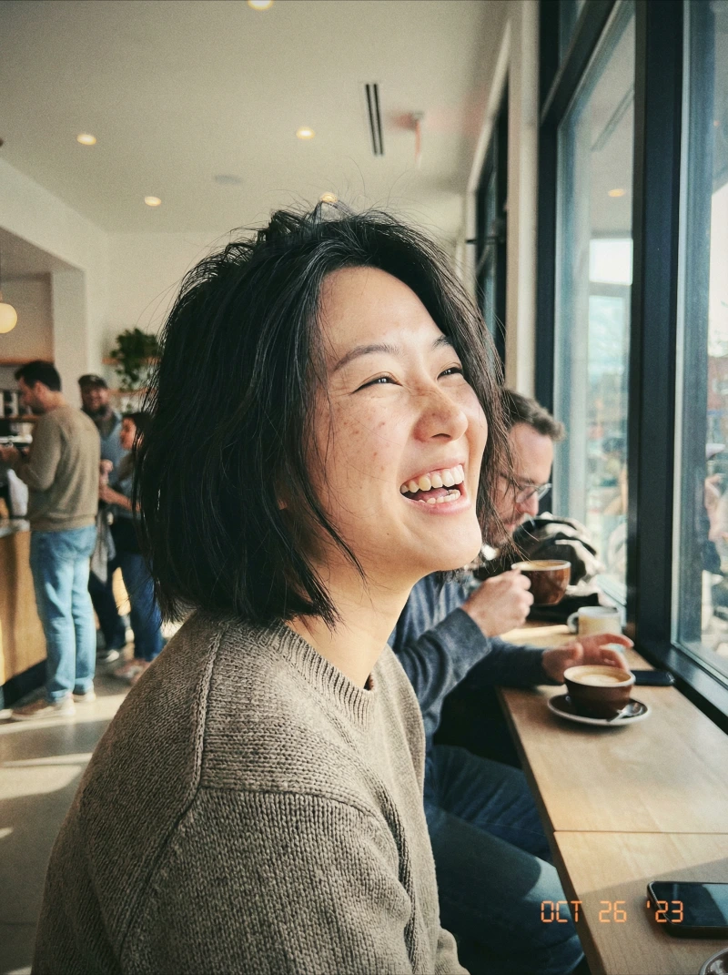 Nano Banana model generation of Candid Cafe Laughter