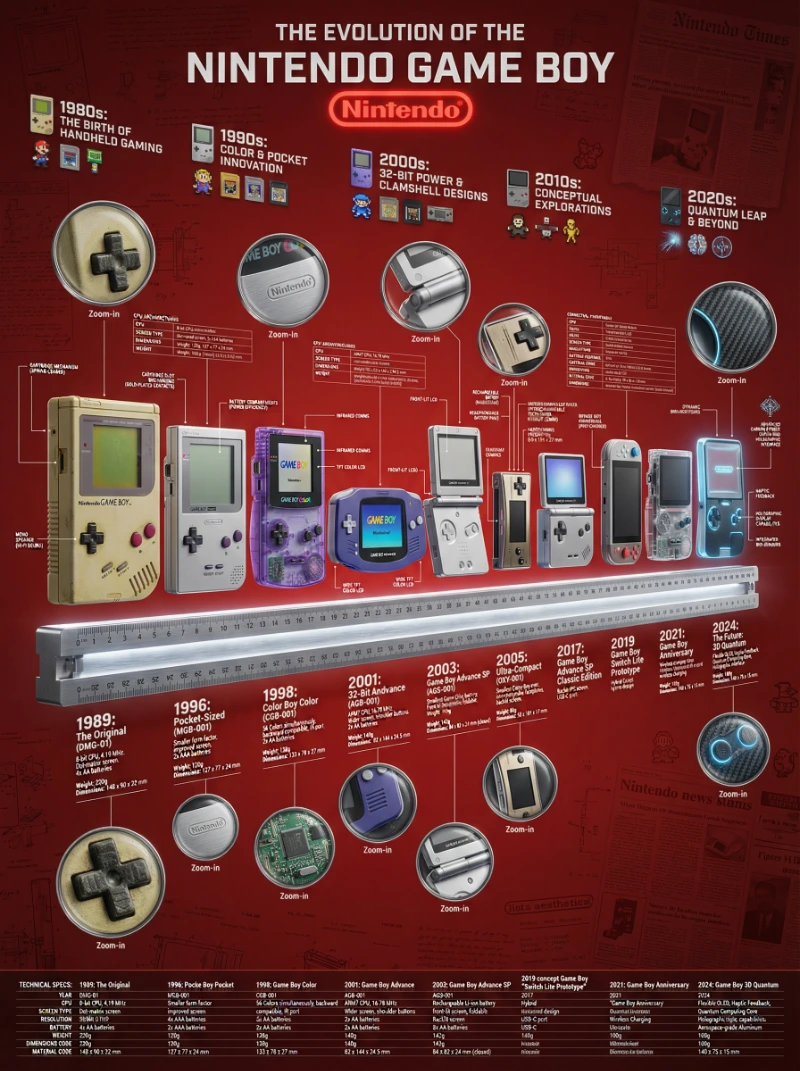 Nano Banana model generation of Game Boy 3D Evolution Infographic