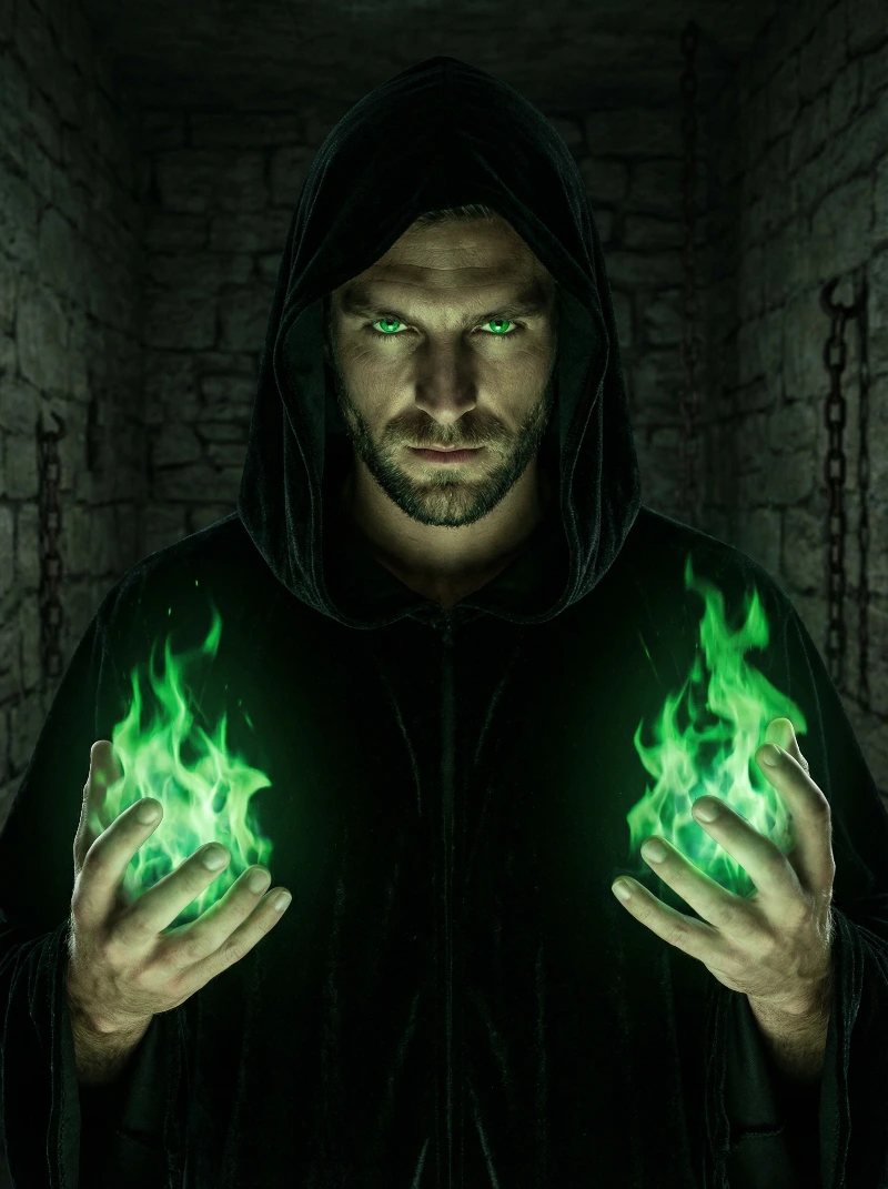 Nano Banana model generation of Menacing Warlock Portrait