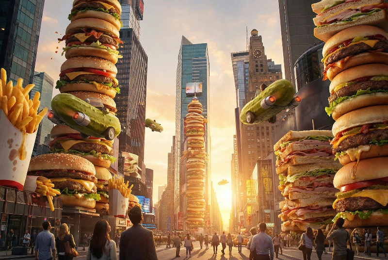 Nano Banana model generation of Meatball City Sunset