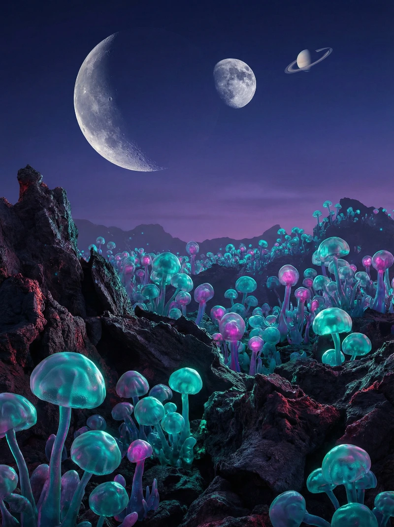 Nano Banana model generation of Twilight Alien Landscape