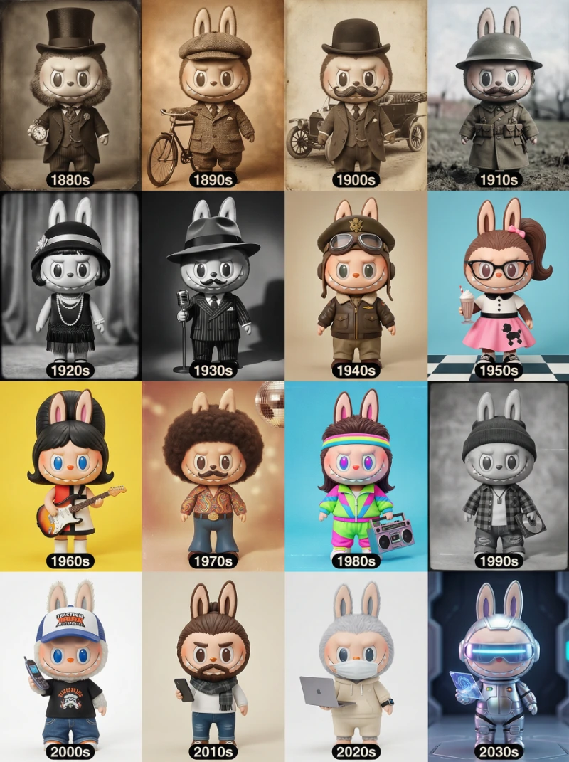 Labubu 1880s Decade Style, created using a Nano Banana Prompt