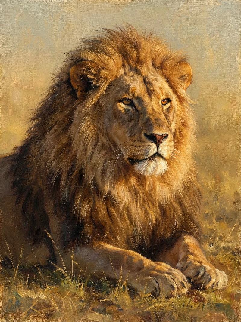 Golden Hour Lion Oil, created using a Nano Banana Prompt