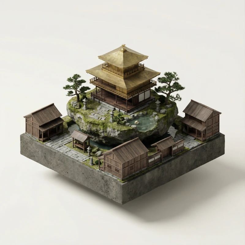 Nano Banana model generation of Mini Kinkaku-ji Realistic Diorama